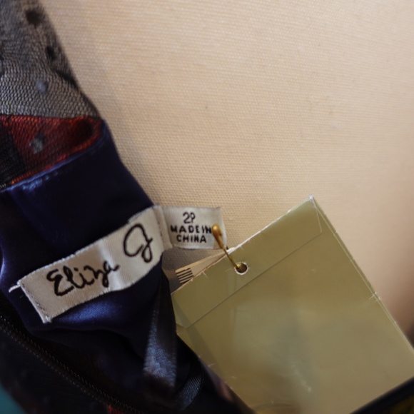 NEW Eliza J Navy Floral Dress with Black Sheer Polka Dot Mesh Ove… - Picture 10 of 16